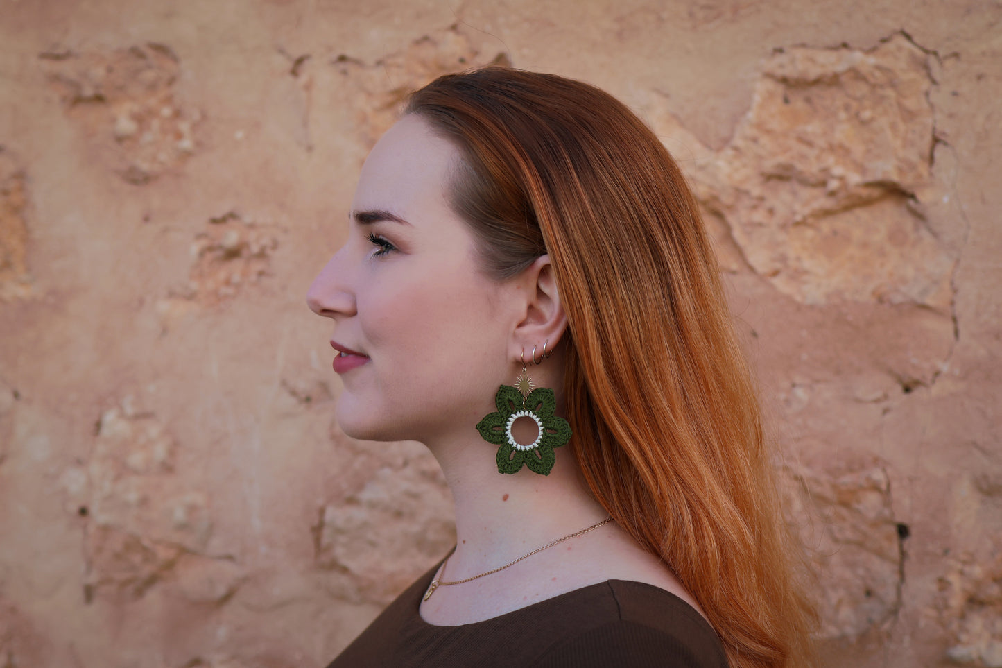 Crochet Green Flower Earrings