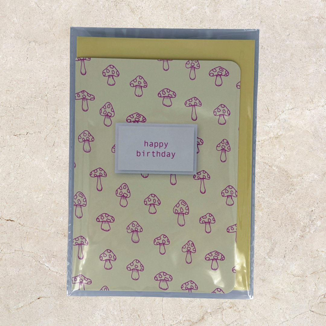'Happy Birthday' Card - Yellow Mushroom