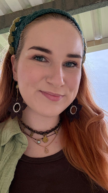 Crocheted Brown Flower Earrings