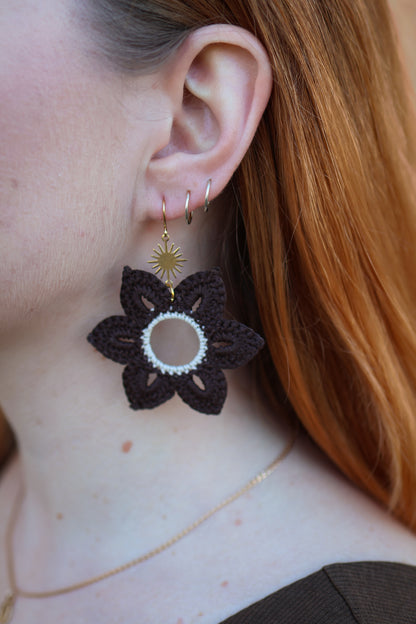 Crochet Brown Flower Earrings