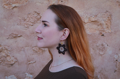 Crochet Brown Flower Earrings