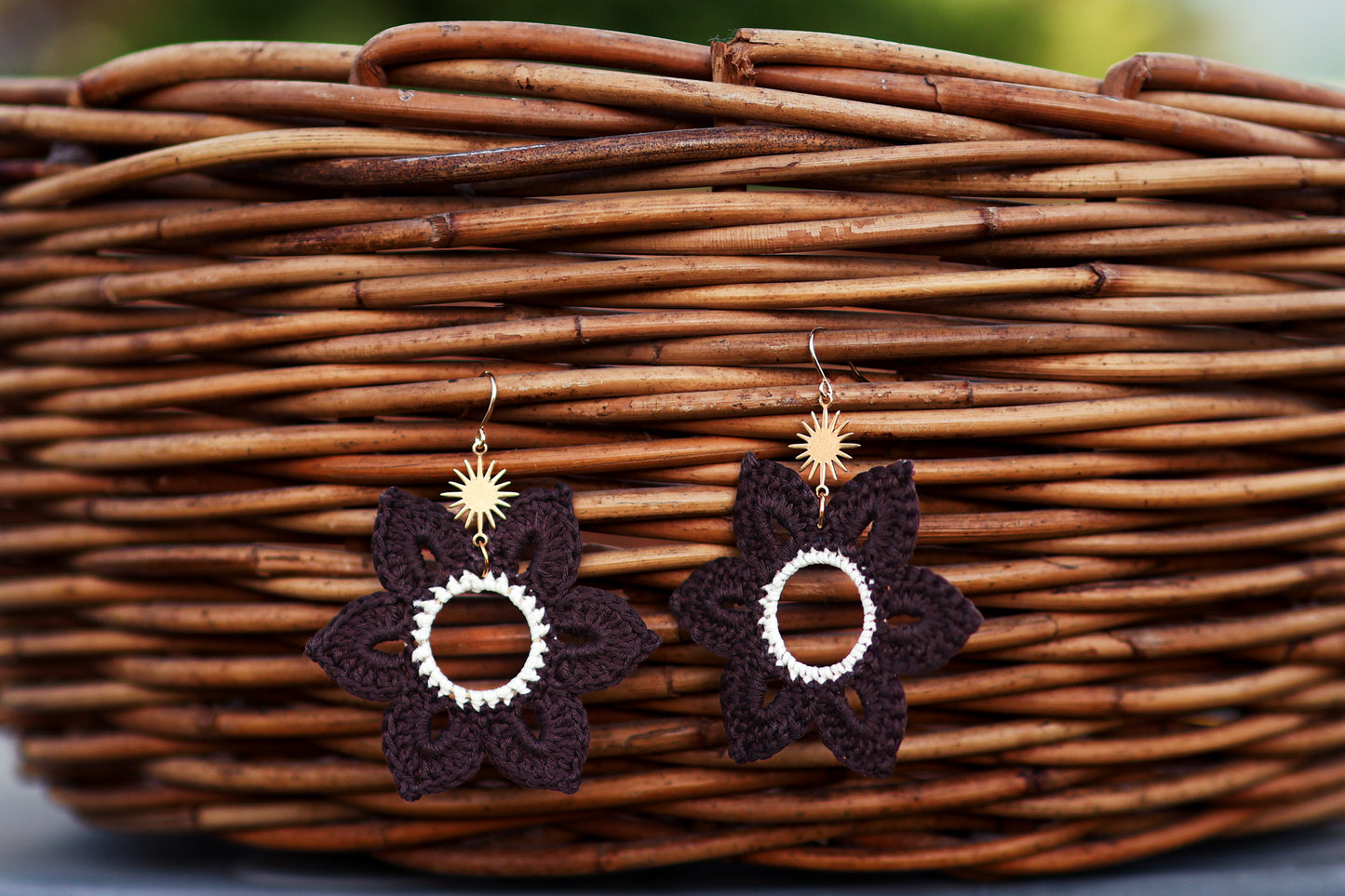 Crochet Brown Flower Earrings
