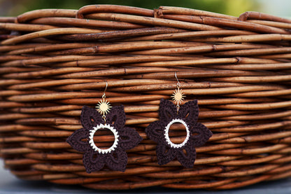 Crochet Brown Flower Earrings