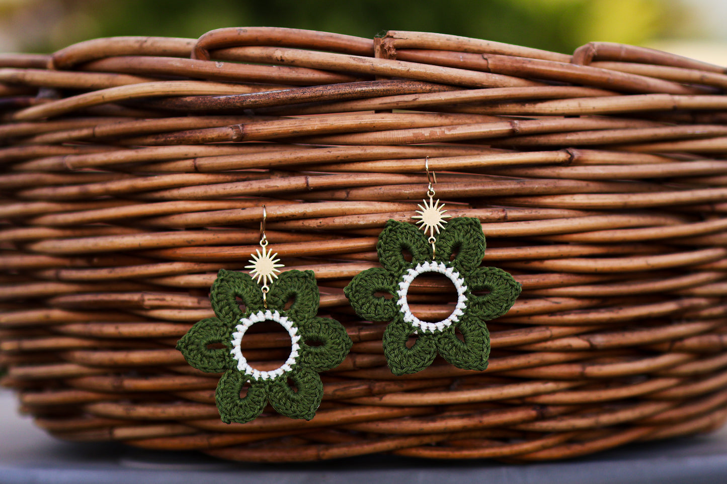 Crochet Green Flower Earrings