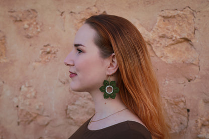 Crochet Green Flower Earrings