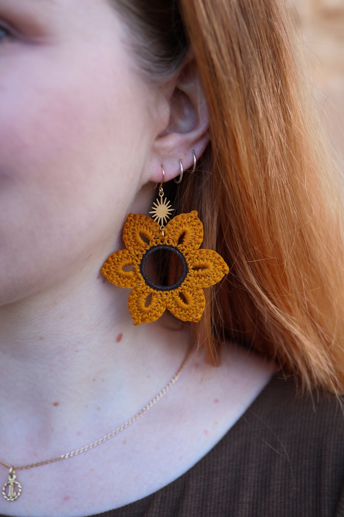 Crochet Sunflower Earrings
