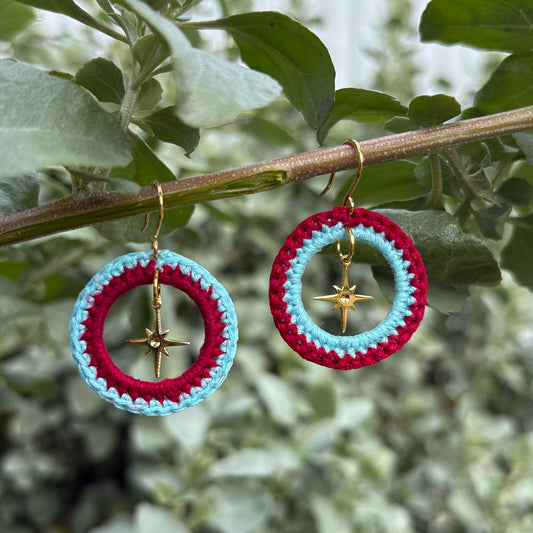 Crochet Circle Sparkle Earrings (Custom Colour Order)