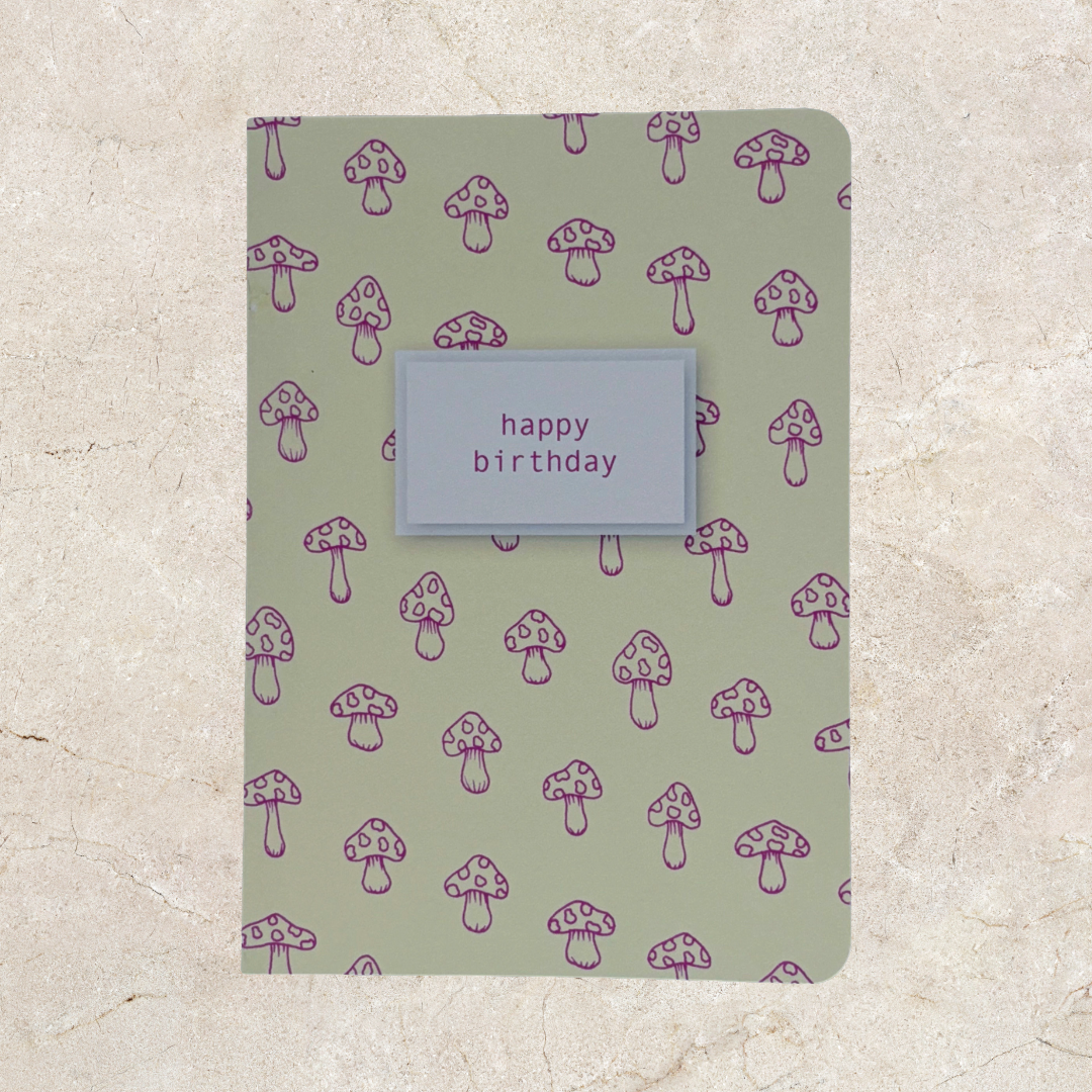 'Happy Birthday' Card - Yellow Mushroom
