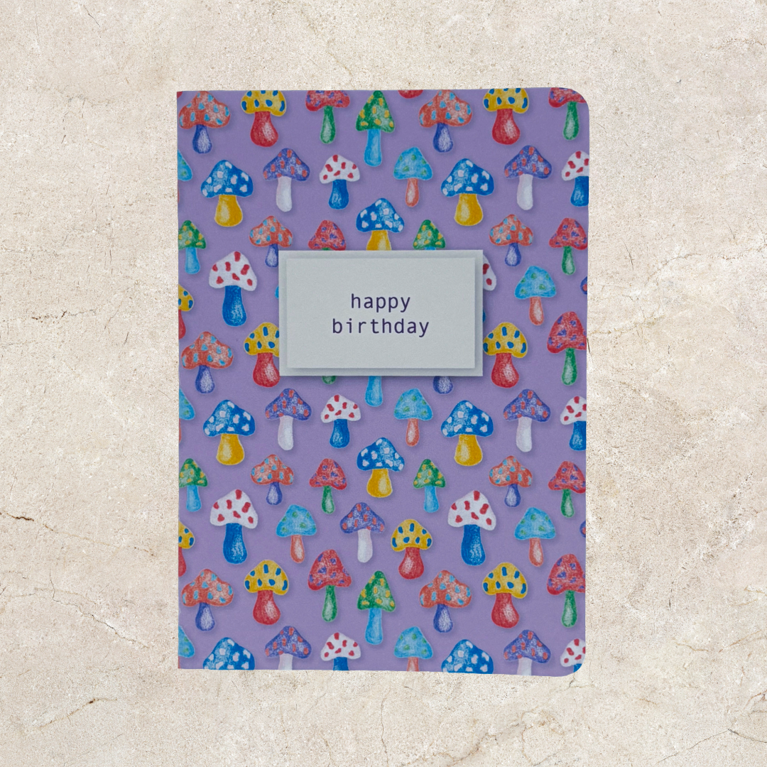 'Happy Birthday' Card - Purple Mushroom