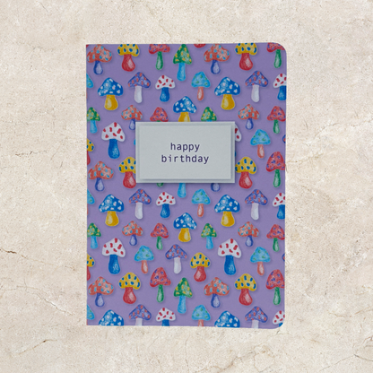 'Happy Birthday' Card - Purple Mushroom