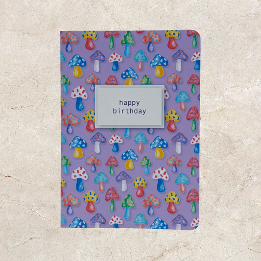 'Happy Birthday' Card - Purple Mushroom