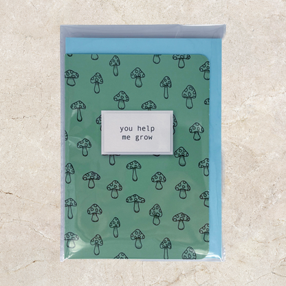 'You help me grow' Card - Green Mushroom
