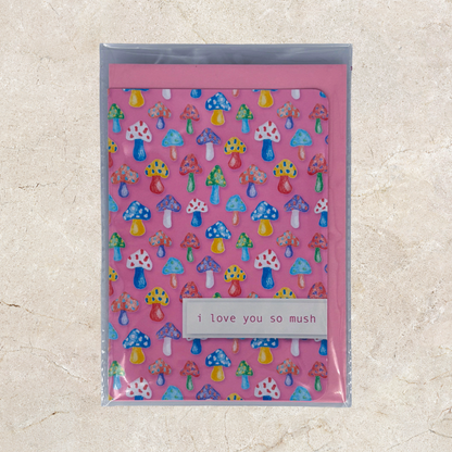 'I love you so mush' Card - Pink Mushroom