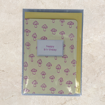 'Happy Birthday' Card - Yellow Mushroom
