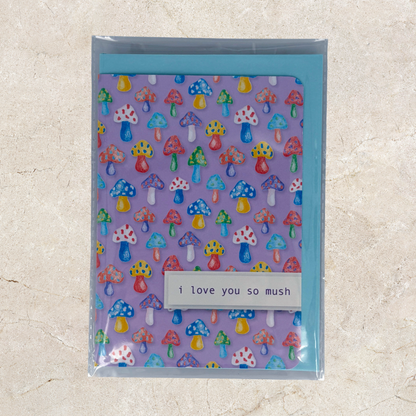 'I love you so mush' Card - Purple Mushroom