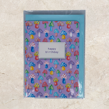 'Happy Birthday' Card - Purple Mushroom
