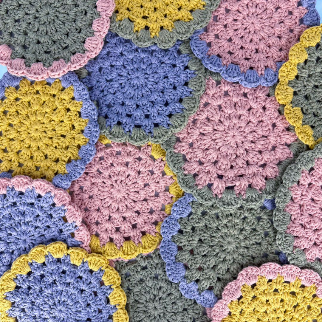 Colourful Cotton Crochet Coasters (Set of 2)