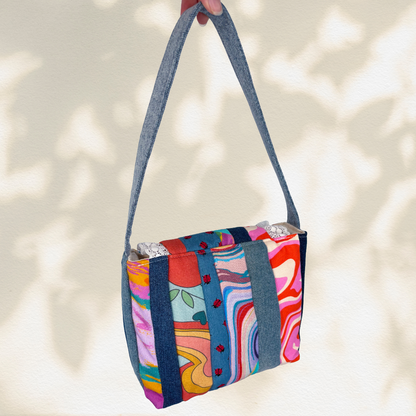 SAMPLE: Patchwork Denim & Colour Handbag