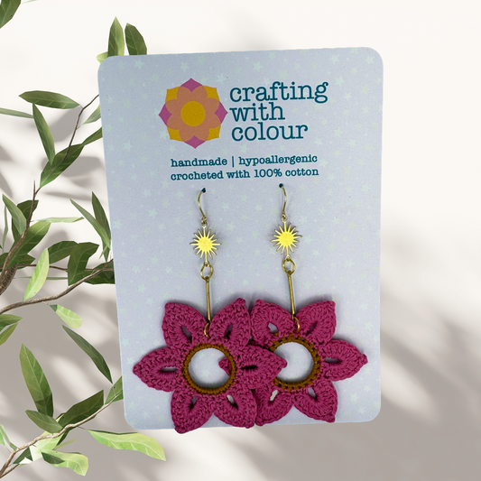 Crocheted Pink Flower Earrings