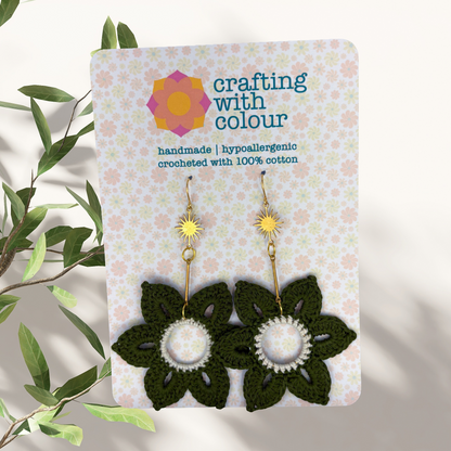 Crocheted Green Flower Earrings