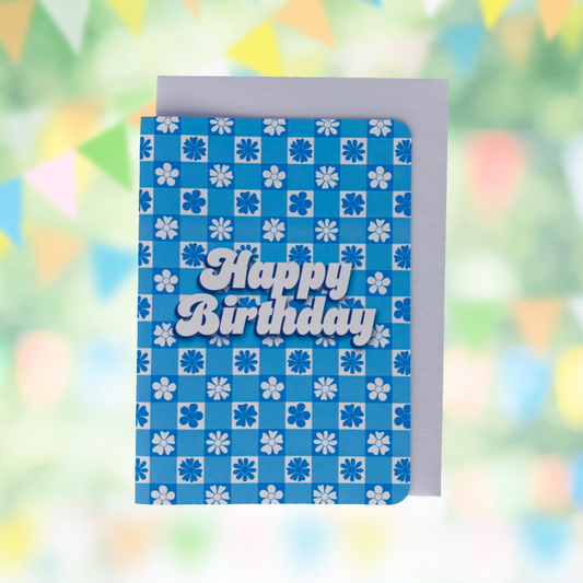 'Happy Birthday' Blue Gingham Card