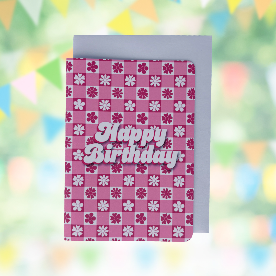 'Happy Birthday' Pink Gingham Card
